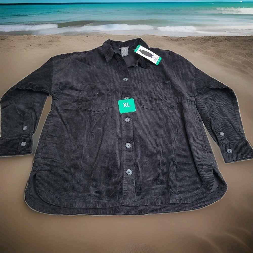 Matty M The Corduroy Shirt Jacke Women's XL Black Cotton/Spandex NEW w/TAGS